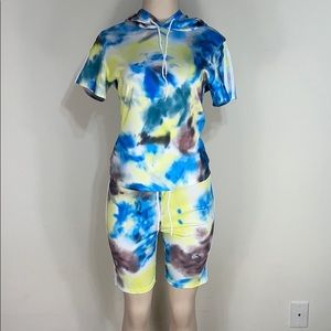 Tie Dye Hoodie Shorts Track Jumpsuit Jogging Set